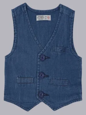 ToffyHouse Dark Blue Denim Vest with Stylish Button-Up Front and Pockets
