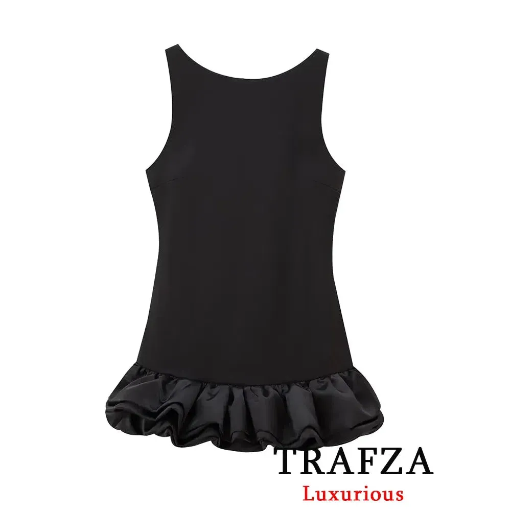TRAFZA Vintage Chic Red Sexy Women Dress Cami Backless Mini