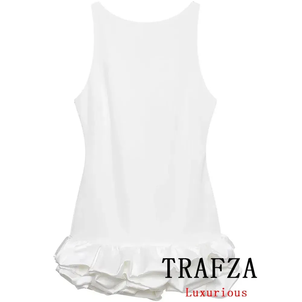 TRAFZA Vintage Chic Red Sexy Women Dress Cami Backless Mini
