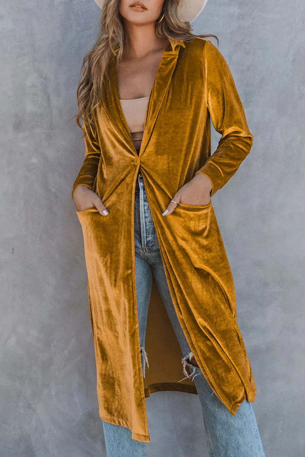 Velour Long Jacket - Yellow
