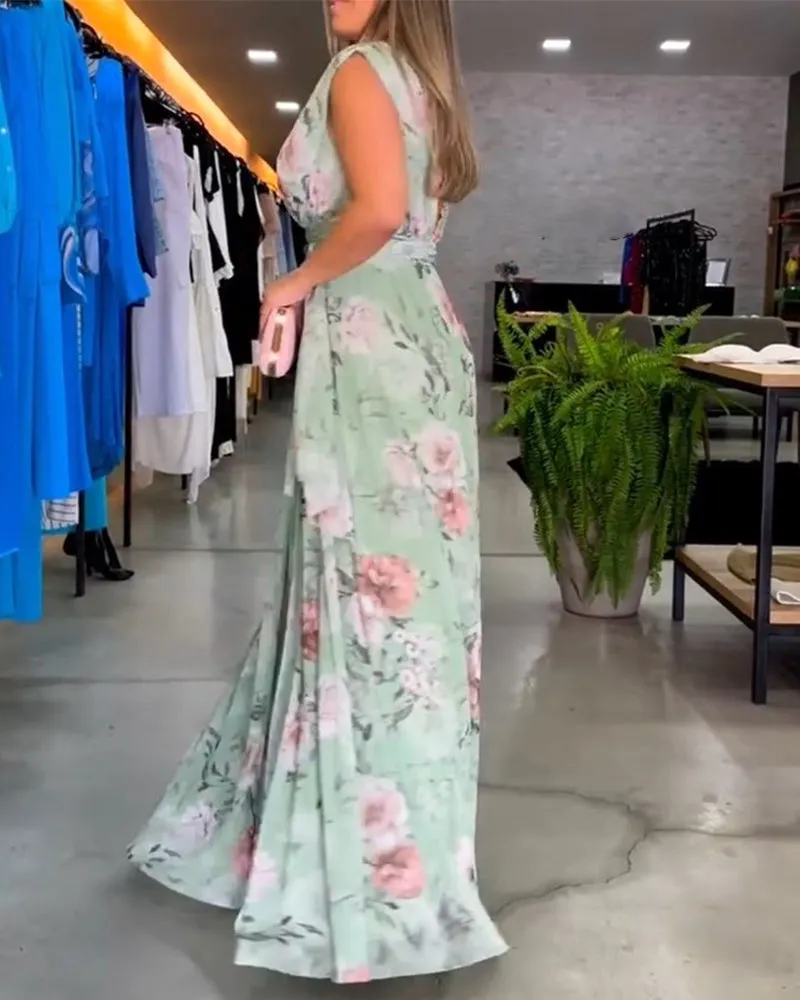 Venesa™ - Chic Sleeveless V-Neck Floral Dress