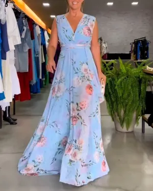Venesa™ - Chic Sleeveless V-Neck Floral Dress