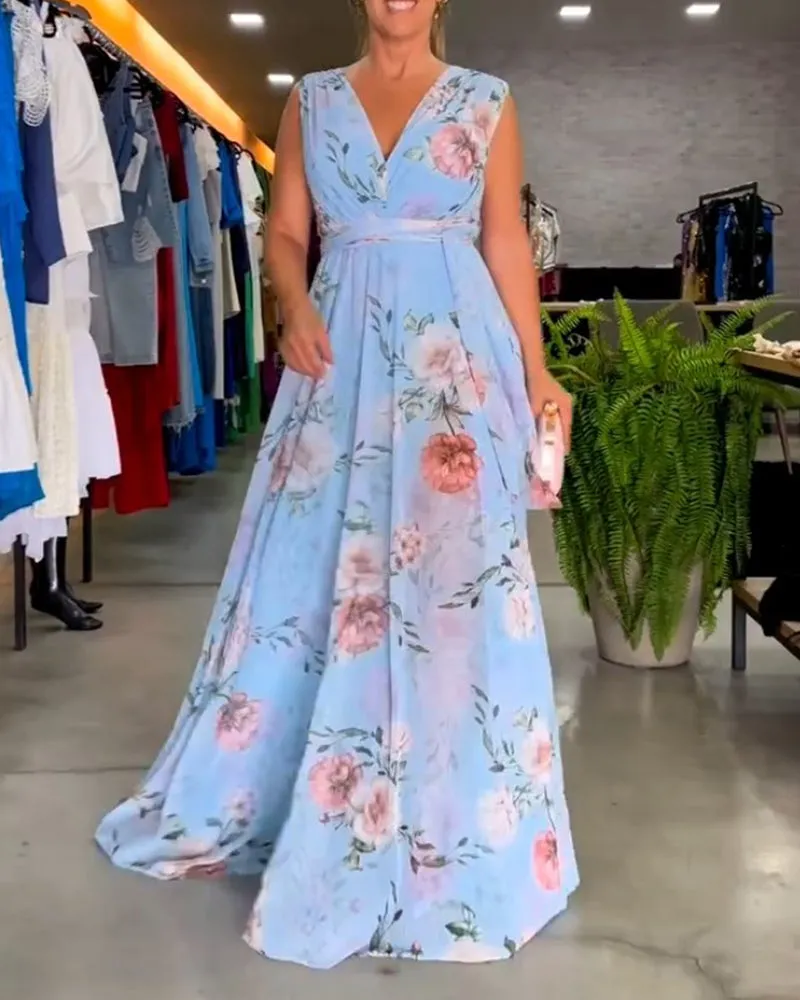 Venesa™ - Chic Sleeveless V-Neck Floral Dress