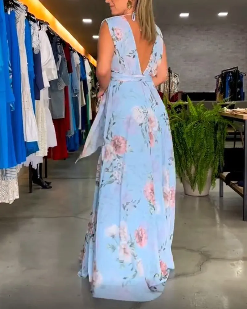 Venesa™ - Chic Sleeveless V-Neck Floral Dress