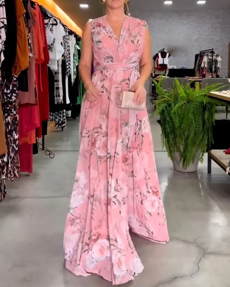 Venesa™ - Chic Sleeveless V-Neck Floral Dress