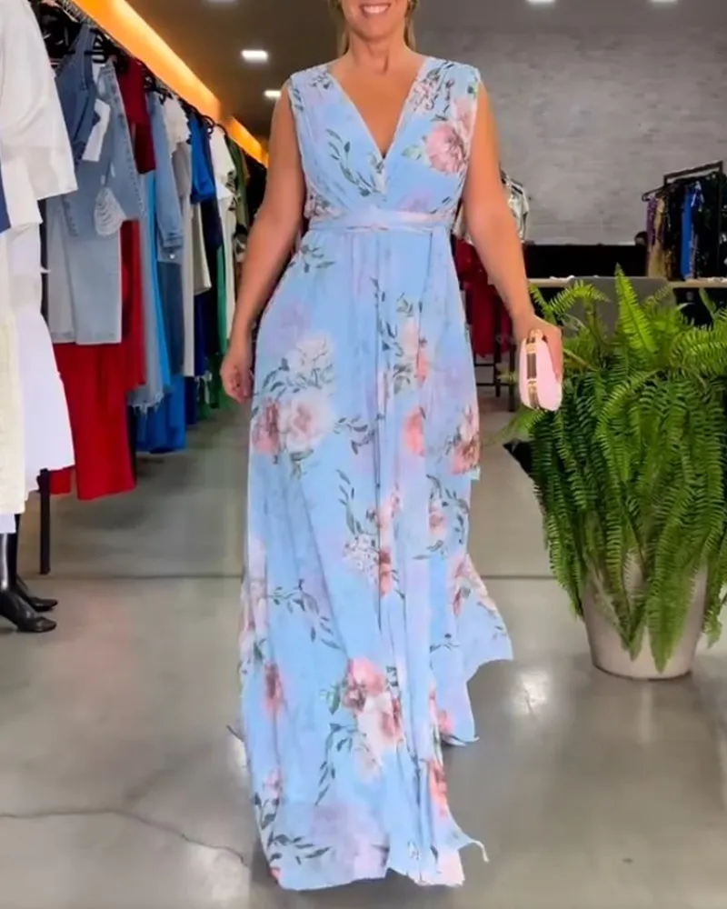 Venesa™ - Chic Sleeveless V-Neck Floral Dress