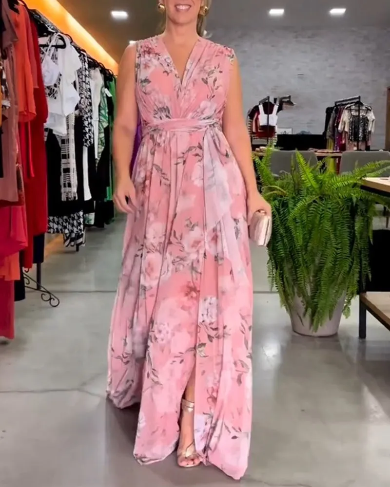 Venesa™ - Chic Sleeveless V-Neck Floral Dress