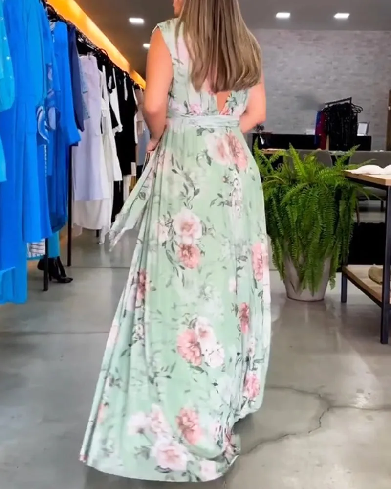 Venesa™ - Chic Sleeveless V-Neck Floral Dress