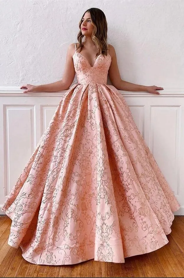 Vintage Long A-line V-neck Spaghetti Straps Satin Backless Prom Dress