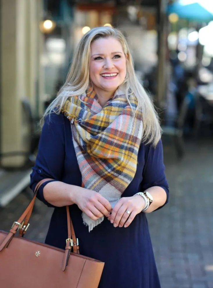 Winter Dreams Plaid Blanket Scarf In Mustard Yellow
