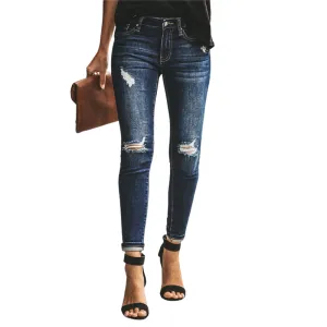 Women Distressed Jeans Comfy Pencil Pants Stretch Denim Skinny Jeans