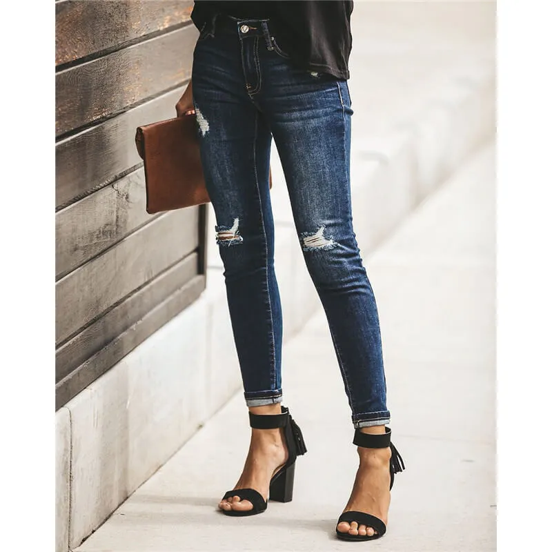 Women Distressed Jeans Comfy Pencil Pants Stretch Denim Skinny Jeans