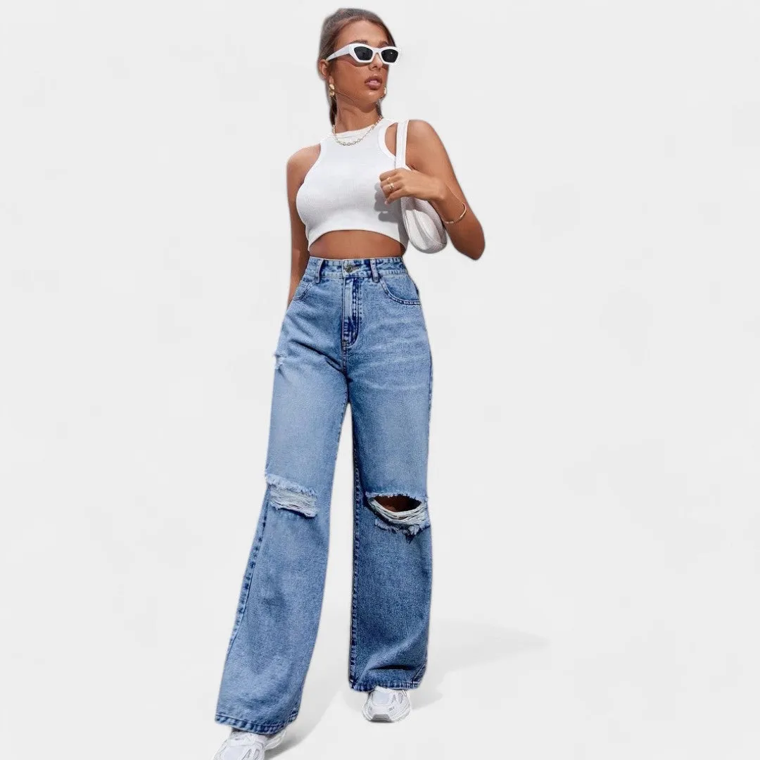 Women High Waist Wide Leg Casual Jeans