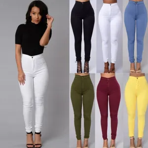 Women Pencil Stretch Casual Look Denim Skinny Jeans High Waist Trousers