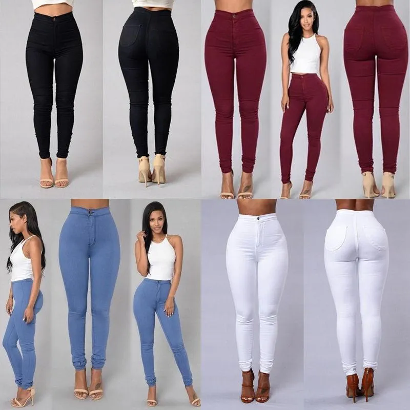 Women Pencil Stretch Casual Look Denim Skinny Jeans High Waist Trousers