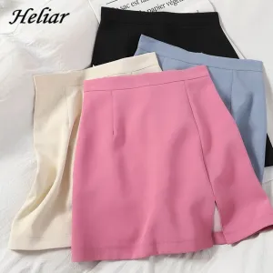 Womens Skirts Preppy Style A-line High-waist Split Mini Skirts