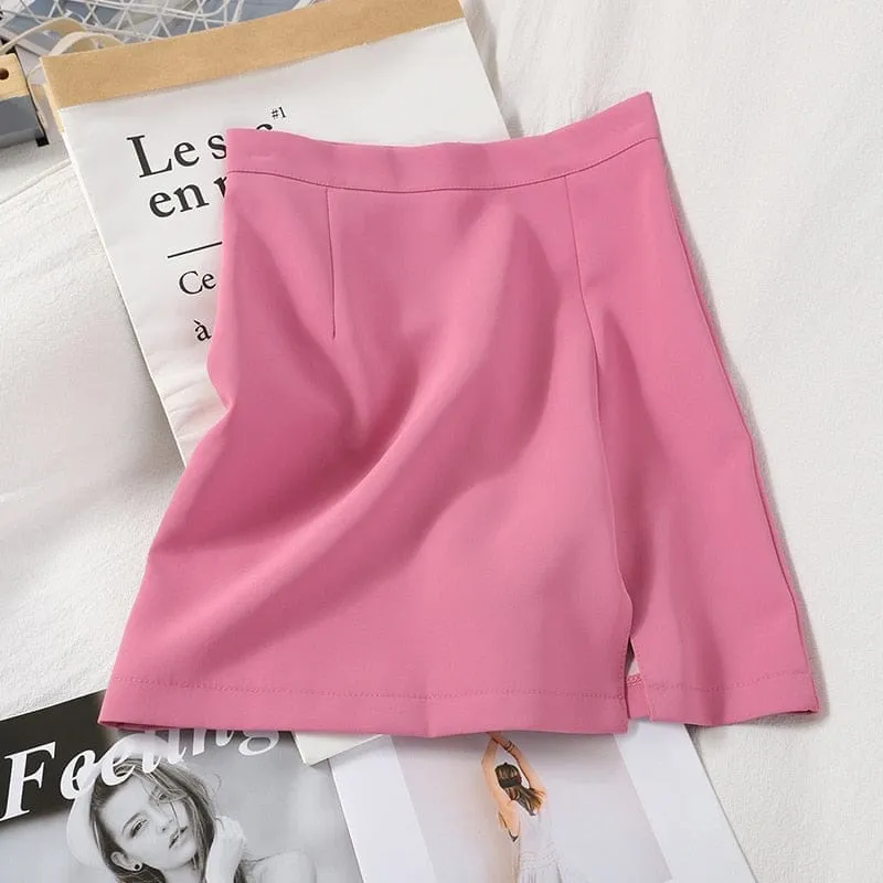 Womens Skirts Preppy Style A-line High-waist Split Mini Skirts
