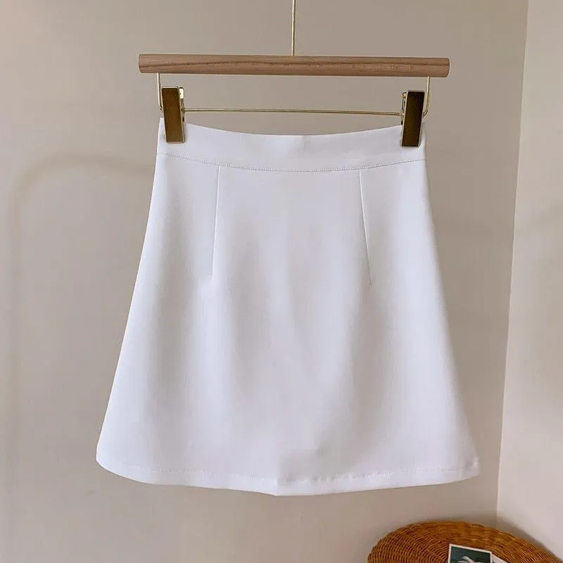 Womens Skirts Preppy Style A-line High-waist Split Mini Skirts