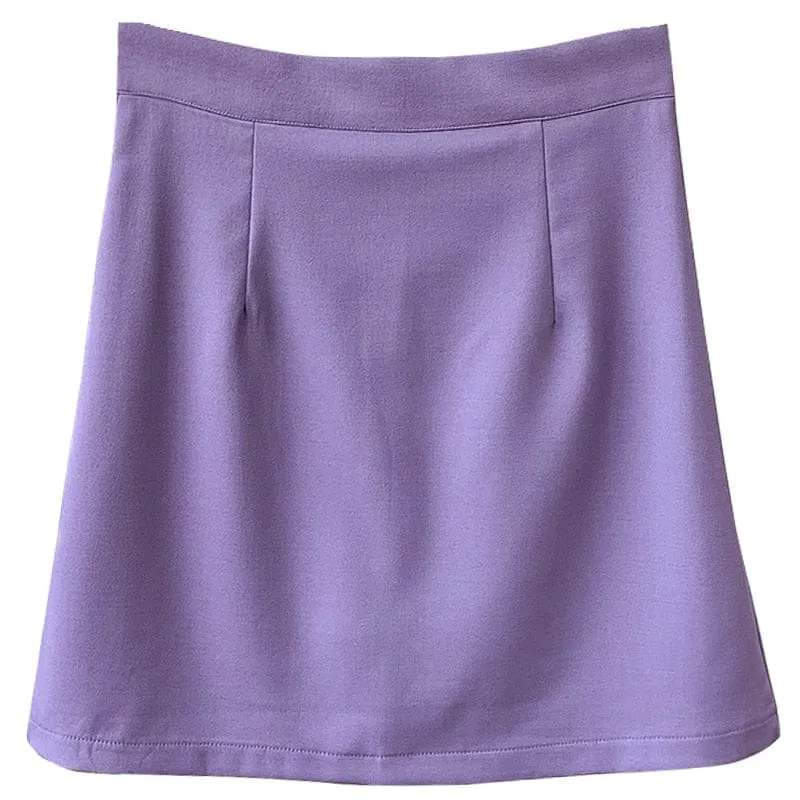 Womens Skirts Preppy Style A-line High-waist Split Mini Skirts