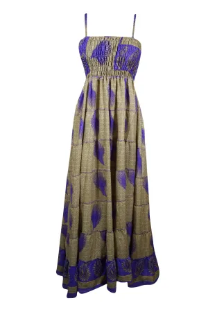 Womens Strappy Purple Beige Maxidress Summer Beach Dress, S/M