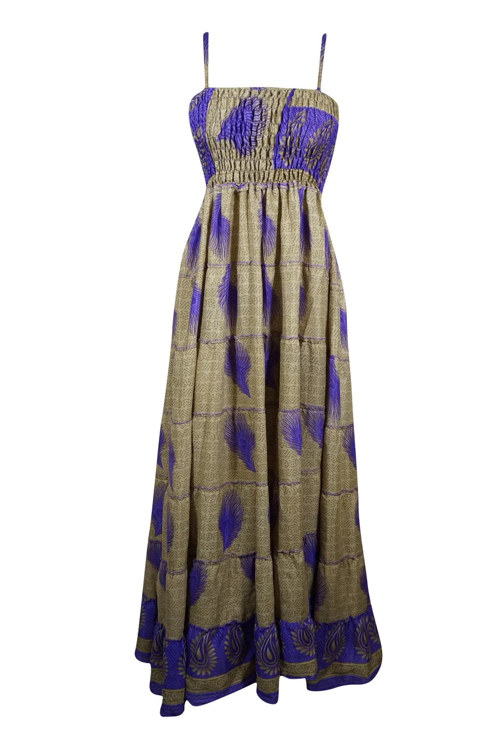 Womens Strappy Purple Beige Maxidress Summer Beach Dress, S/M