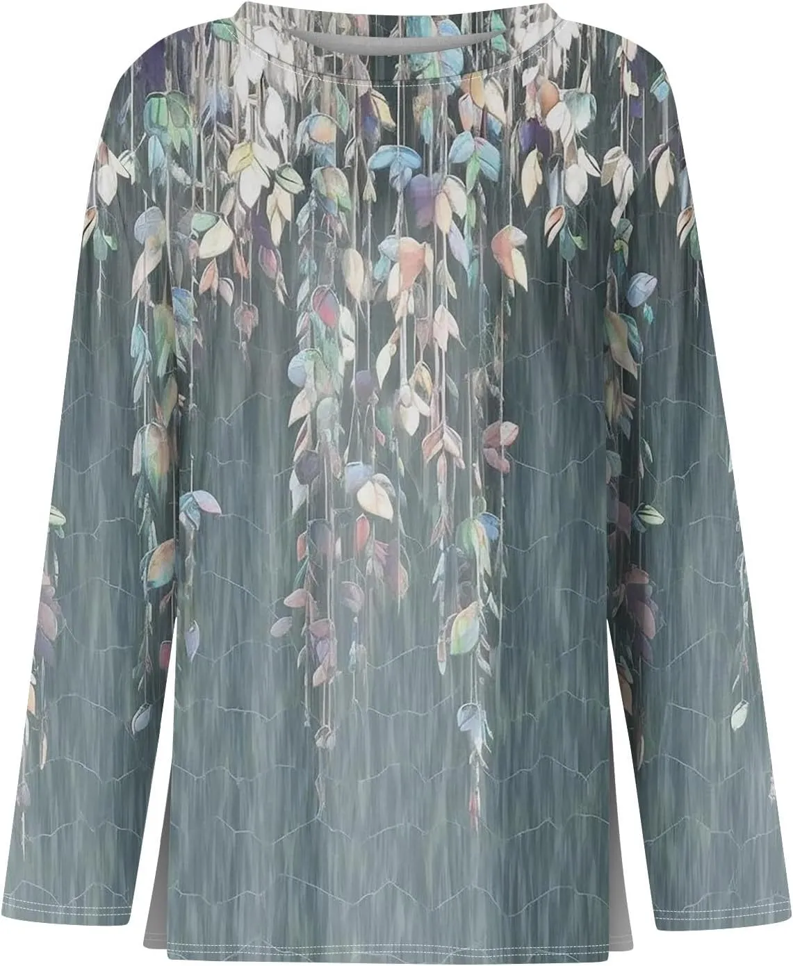 Women's Tops Long Sleeve Spring Shirts 2025 Trendy Loose Fit Crew Neck Floral Print Dressy Blouses